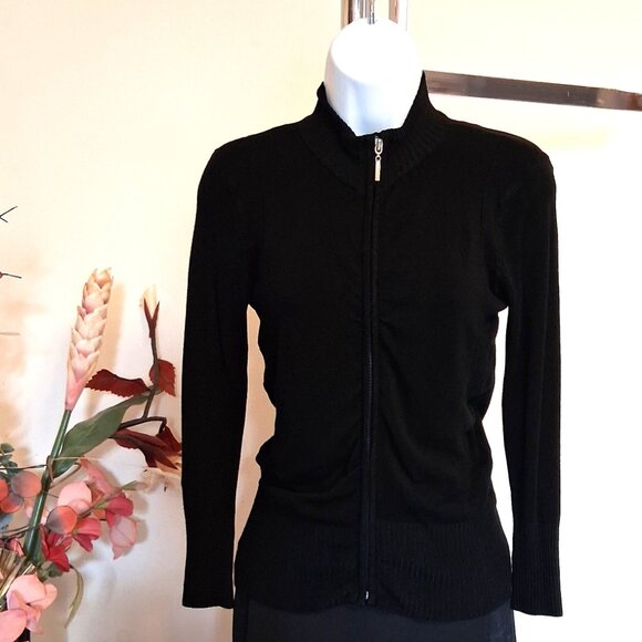 NWT Black Knit Zip-Up Open Front Cardigan Lightweight Ladies Sweater - Picture 4 of 8